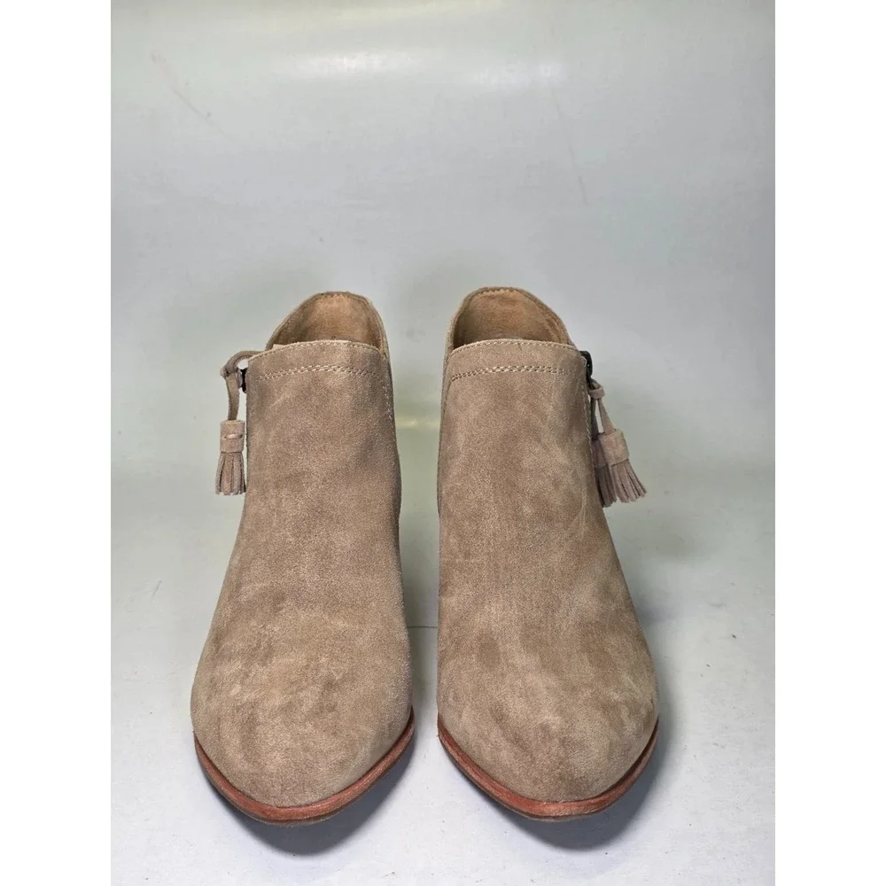 Hush Puppies Women's Ankle Boots Size 8 Brown Beige Suede Shoes Heel Zip Tassel‎